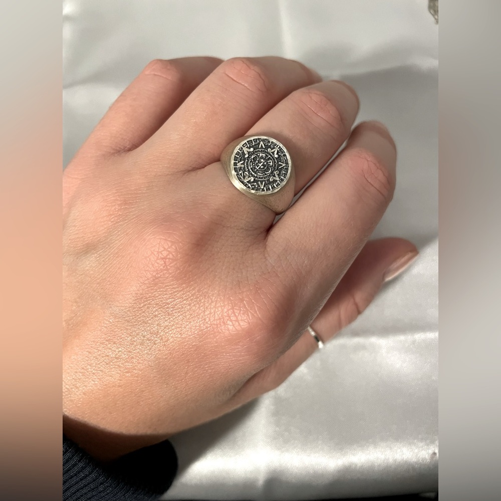 Aztec calendar Sterling ring